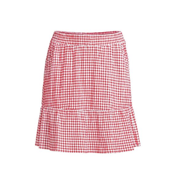 NWT  Lands End Women's Hi Rise Pull On Tiered Skirt Red Check Size XL $75 LE10 - Picture 5 of 5